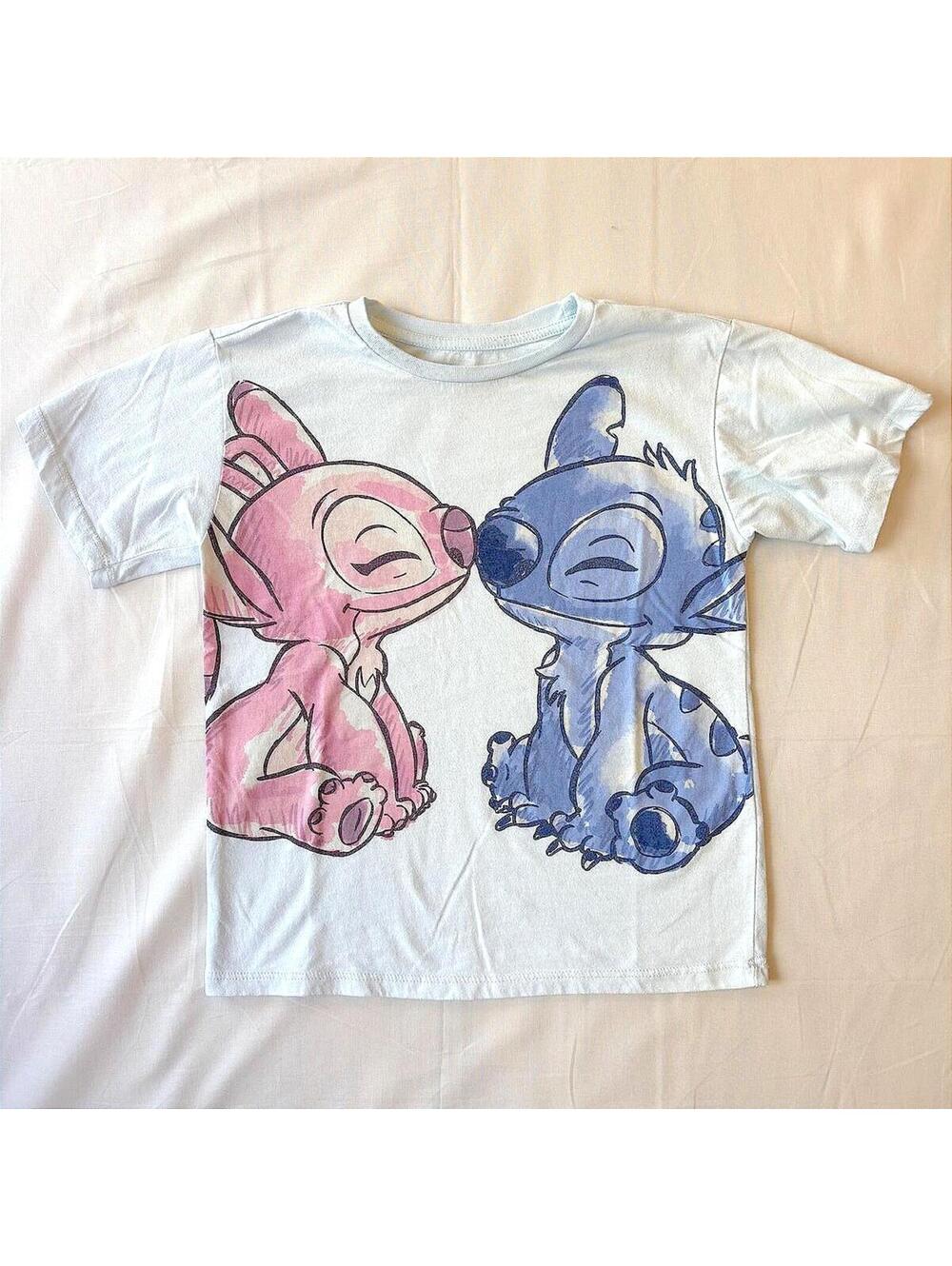 Disney Stitch and Angel T-Shirt Kids Size 6/6X Watercolor Graphic Short Sleeve